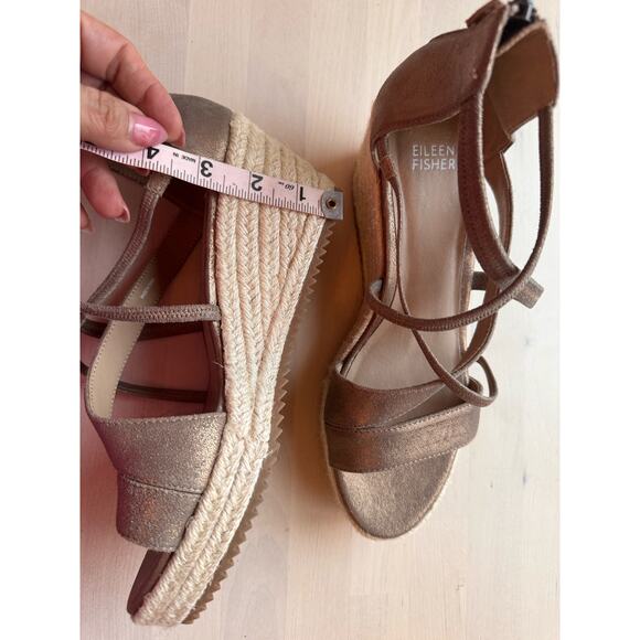 Eileen Fisher Wisp Metallic Suede Espadrille Weage Sandals size 8.5 - Picture 11 of 12